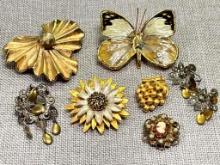 Vintage Brooches and Screw Back Earring Set