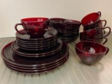 Group of Red Glass Dishes