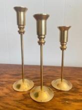 Set of 3 Brass Candlesticks