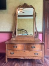 Antique Low Boy Dresser with Mirror