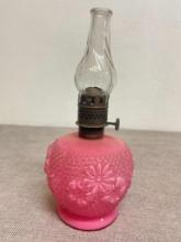 Small Vintage Pink Glass Oil Lamp