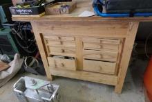 WOODEN 8 DRAWER WORK TABLE WITH WOODEN MEASURES 38 X 33