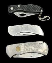(3) Pocket/Keychain Knives, (1) Engraved “Hasan