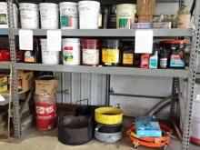 Contents of Shelving: Lubricants, Grease, Antifreeze, Carts, Pans (NO TIRES) (BUYER MUST LOAD)