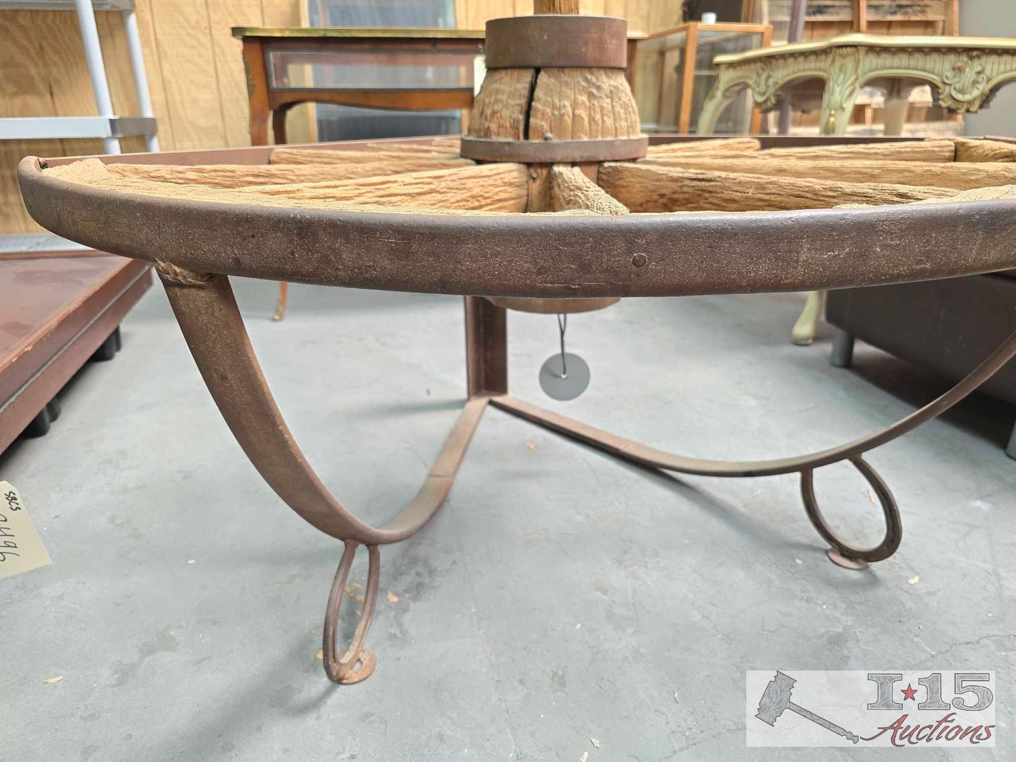 Rustic Iron and Wooden Corner Lamp Table