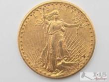1914 $20 Saint Gaudens Double Eagle Gold Coin, 1oz