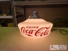 Vintage Coca-Cola White Glass Globe Hanging Ceiling Light