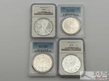 (4) 1989-1998-P 1oz Fine Silver Eagle Dollars