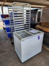 (1) Commercial Ice Cream Chest Freezer, (1) Stainless Steel Commercial Sheet Pan Cart