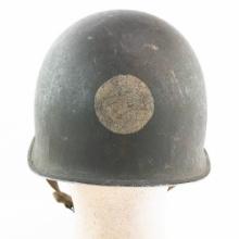 WWII US 2nd Lt M1 Helmet W/ White Disc-Chaplain?