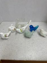 Fenton glass birds and bunny handpainted