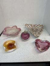 Art glass bowls, paperweight, ashtrays