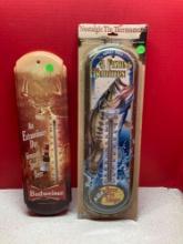 2 tin thermometers Budweiser and bass pro shops