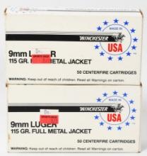 100 Rounds of Winchester 9mm Luger Ammunition