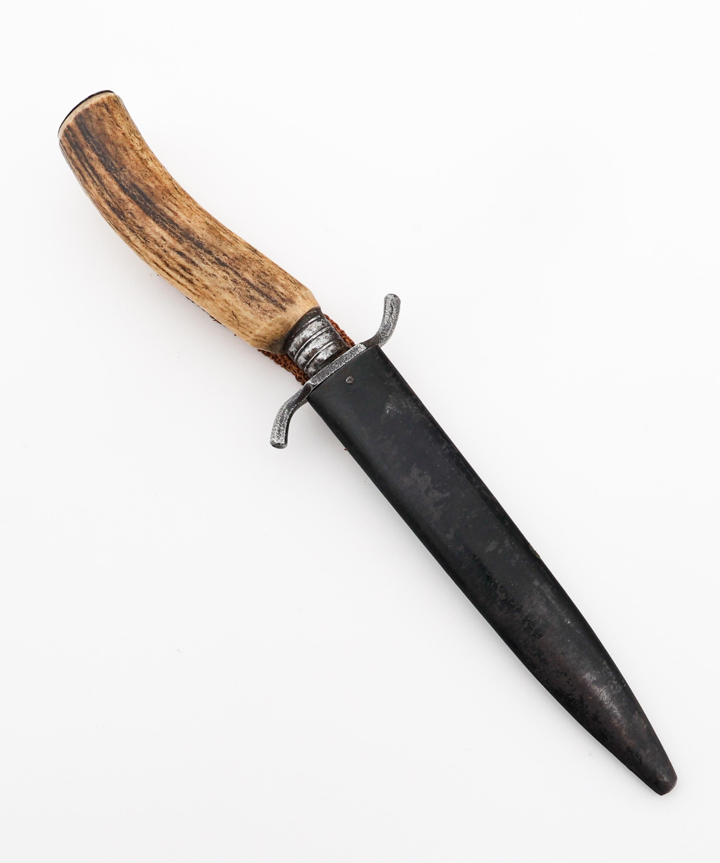 WWI GERMAN STAG HORN BOOT KNIFE WITH SCABBARD