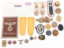 WWII WORLD MILITARY INSIGNIA, LETTER & ARBEITSBUCH