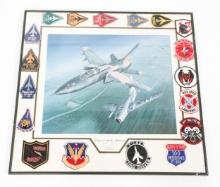 US AIR FORCE M.O.H. SIGNED LITHOGRAPH WITH PATCHES