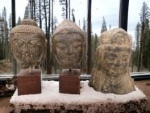 Three Vintage Carved Stone Buddha Heads