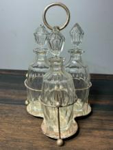 Vintage 3 Piece Decanter Set with Silver Plated Carrier
