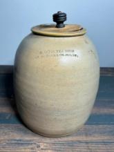 Antique L. Allenby's & Sons Stoneware Crock with Lid, Pine, NY
