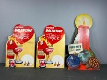 Three Vintage Cardboard Store Counter Display Signs for Liquor and Beer