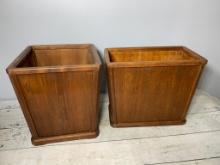 Two Mid-Century Modern MCM Nucraft Furniture Company Wood Waste-Paper Receptacles