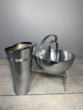 Chase Metal Works Art Deco Chrome Drink Mixing Viking Pitcher and Ice Bowl with Tongs