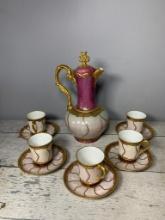 Carl Tielsch Altwasser Germany Porcelain Coffee Pot & 5 Porcelain Haviland France Cups and Saucers