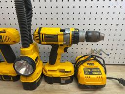 Dewalt Cordless Drill and Flash Light Set with (2) Chargers, (3) 18v XRP Batteries
