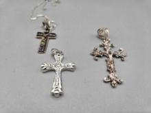 3 Sterling Silver Crosses one has 22" Chain