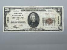 1929 $20 National Currency Central United National Bank of Cleveland Ohio