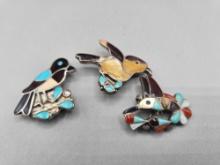 3 Zuni Bird Pins