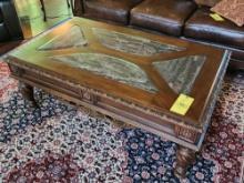 3pc coffee table & end tables set: marble inset in coffee table
