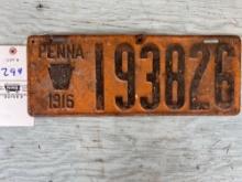License Plate 1916 Pennsylvania 1 total