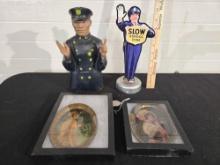 Childcraft Puppet, Two Small Coca Cola Tip Trays & Double Sided Reproduction Officer