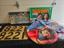 Newport & Marlboro Sign, 8221 Signs, Camel Tire Cover, Bud Light Banner