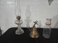 Oil Lamp, Anchor Bell & Milk Jug