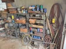 Contents of 3 garage shelves, auto parts, bolt stock, hoses, hardware and scrap metal