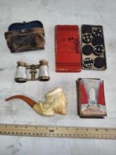 Opera Glasses, Smoking Pipe, 1934 Chicago Worlds Fair Cards, Checkers