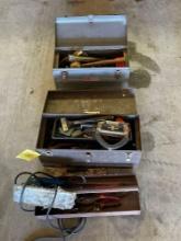 assortment of tools, sander, mallet, stapler, etc. (2) tool boxes