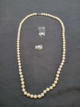 Genuine pearl necklace with earring set,14k gold, 44g