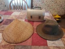 Oriental Hat, Cabelas Outdoor Hat, & Metal Lunchbox
