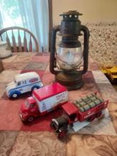 Vintage Nier Lantern, Sheetz Dairy Truck, Texaco Bank, & Divco Milk Truck