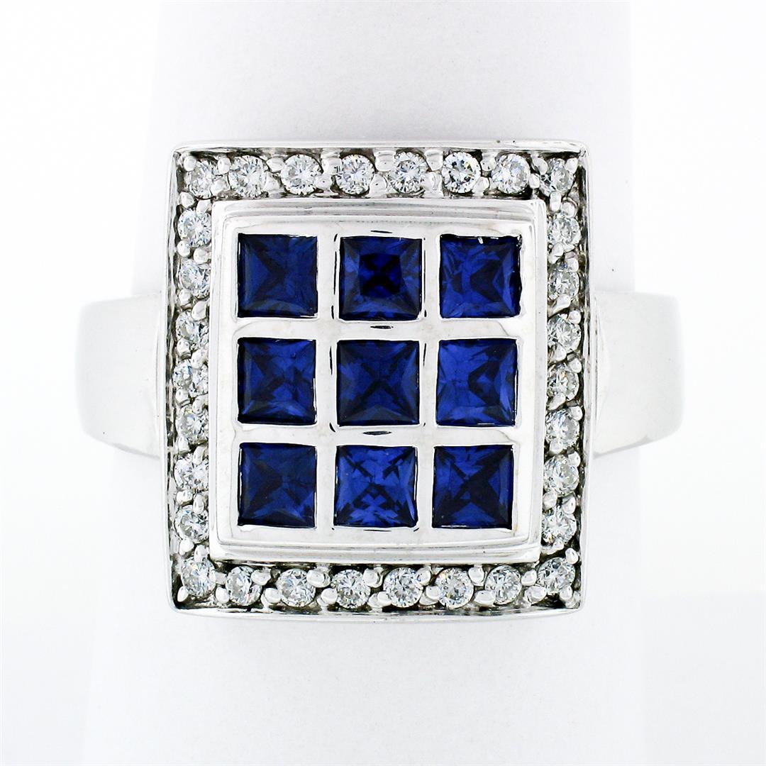 De Hago 18k White Gold 2.65 ctw Sapphire Diamond Square Dome Platter Cocktail Ri