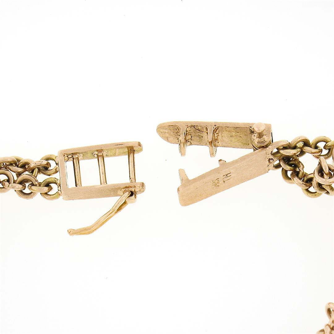 Vintage 14k TT Gold Cabochon Gold Quartz & Diamond Bezel Set Chain Link Bracelet