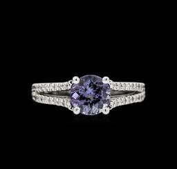 1.48 ctw Tanzanite and Diamond Ring - 14KT White Gold