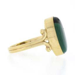 Vintage 14K Gold Oval Bezel Inlaid Chrysoprase & Black Onyx Scarab Beetle Ring