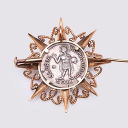Victorian Rose Gold Pendant/Brooch Mounted With Silver Byzantine Coin