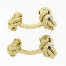 Tiffany & Co. 14k Gold .24 ctw Bezel Diamond Textured Infinity Love Knot Cufflin