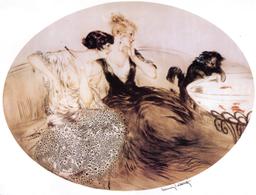 Louis Icart  - Deux Filles & La Chat